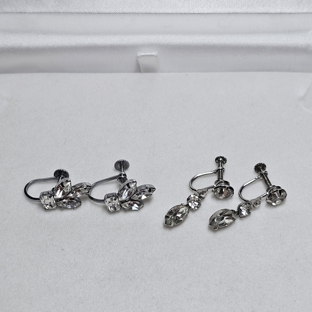 Silver-Tone Crystal Screw Back Earrings